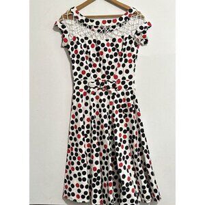 Tatyana Alika Retro Pinup Vixen Rockabilly Polka Dot Fit Flare Swing Dress Sz S